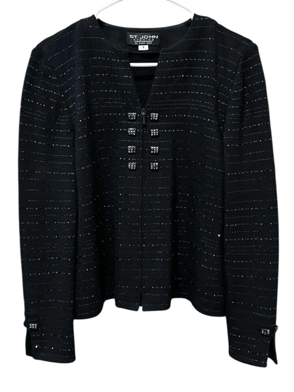 St. John Collection Black Embellished Knit Jacket Quiet Luxury Top Size: 4